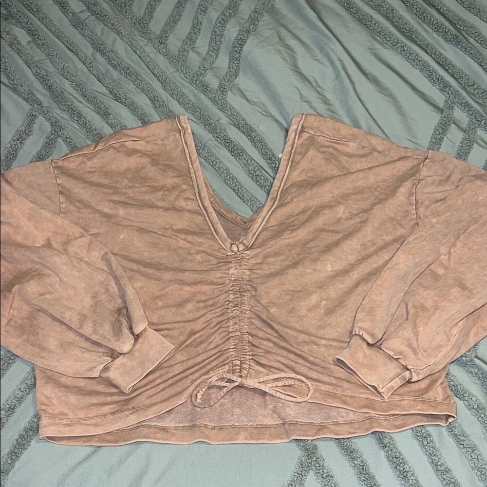 Project Social T V-Neck Ruched Long Sleeve Top - Brown